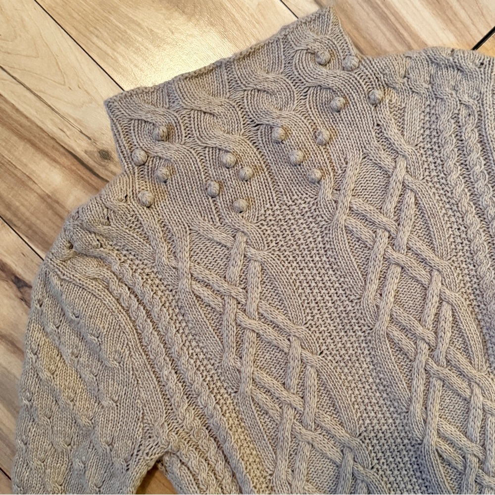 BCBG MAXAZRIA CAMEL TAN TUNIC TURTLENECK CABLE VICTORIAN WAIST LONG SLEEVE ISLE - Picture 4 of 10